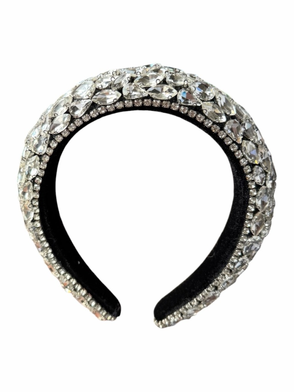 Crystal Rhinestone Padded Headband Silver Statement Wide Glam Hairpiece - Picture 3 of 9